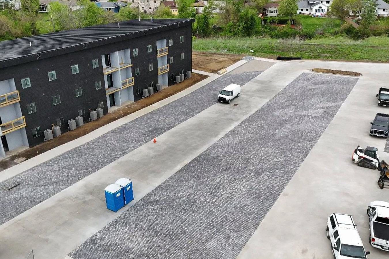 Concrete parking lot building